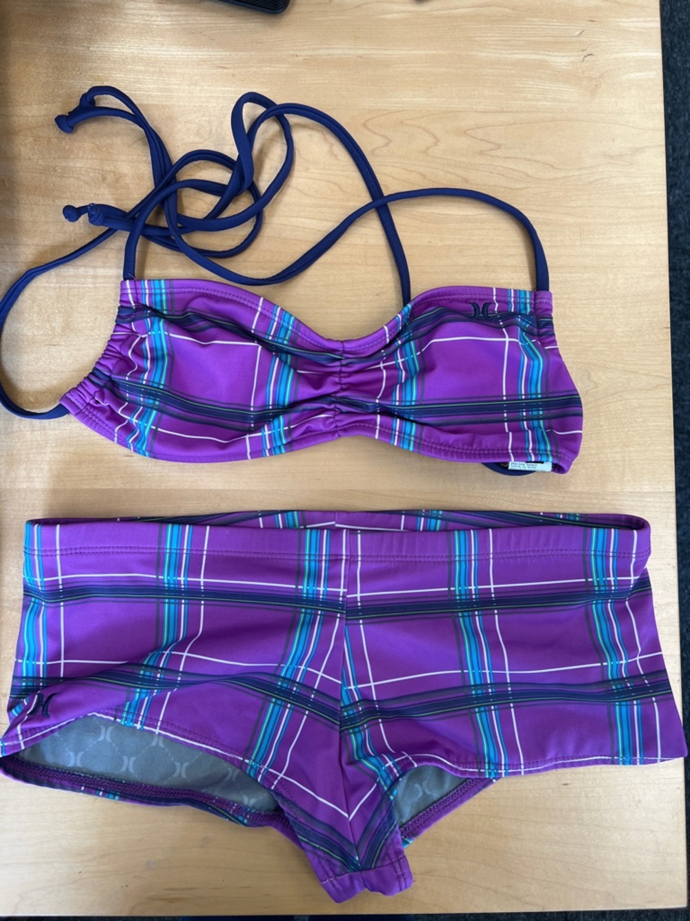 Hurley Purple Plaid Two-Piece Bikini Set